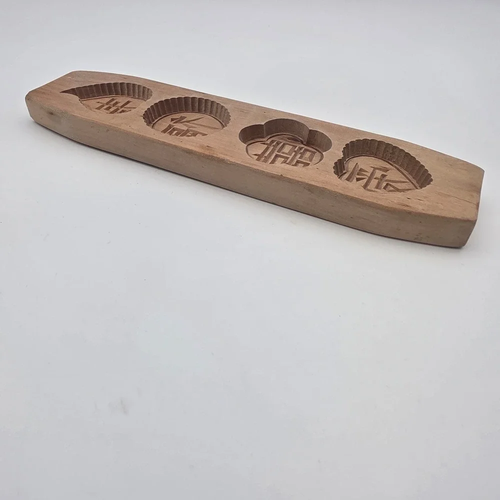Unbranded Mooncake Mold Hand Carved Wood Chinese Characters Brown 11in